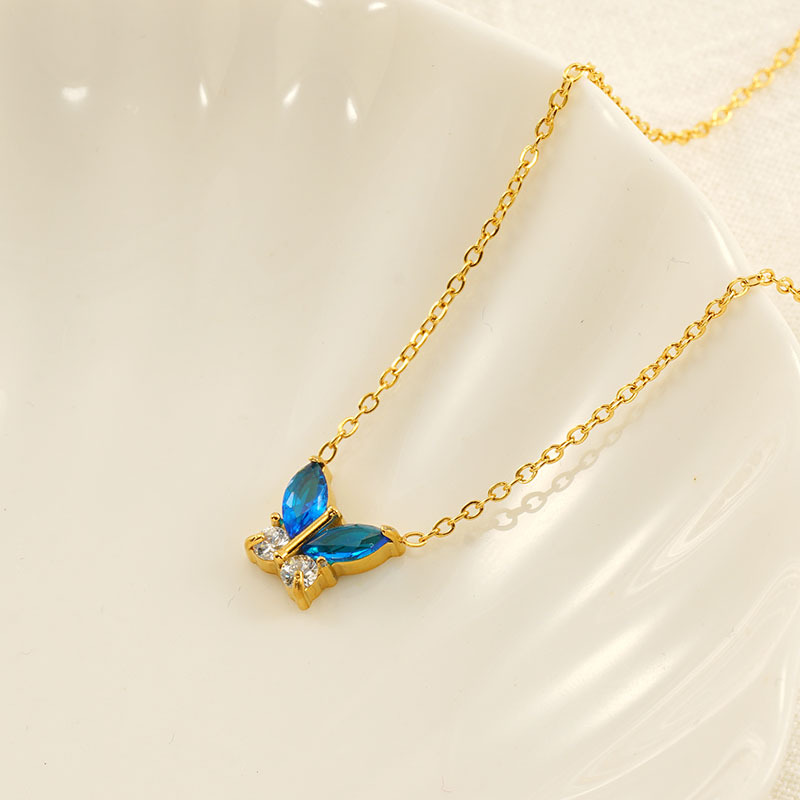 1 piece simple series simple bow knot titanium steel gold plated zircon women pendant necklaces